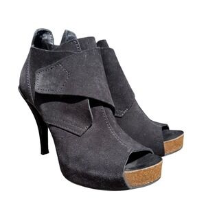 Pedro Garcia Chenoa Bootie Pump High Heel Open Toe Platform‎ Black Suede 10 Sexy